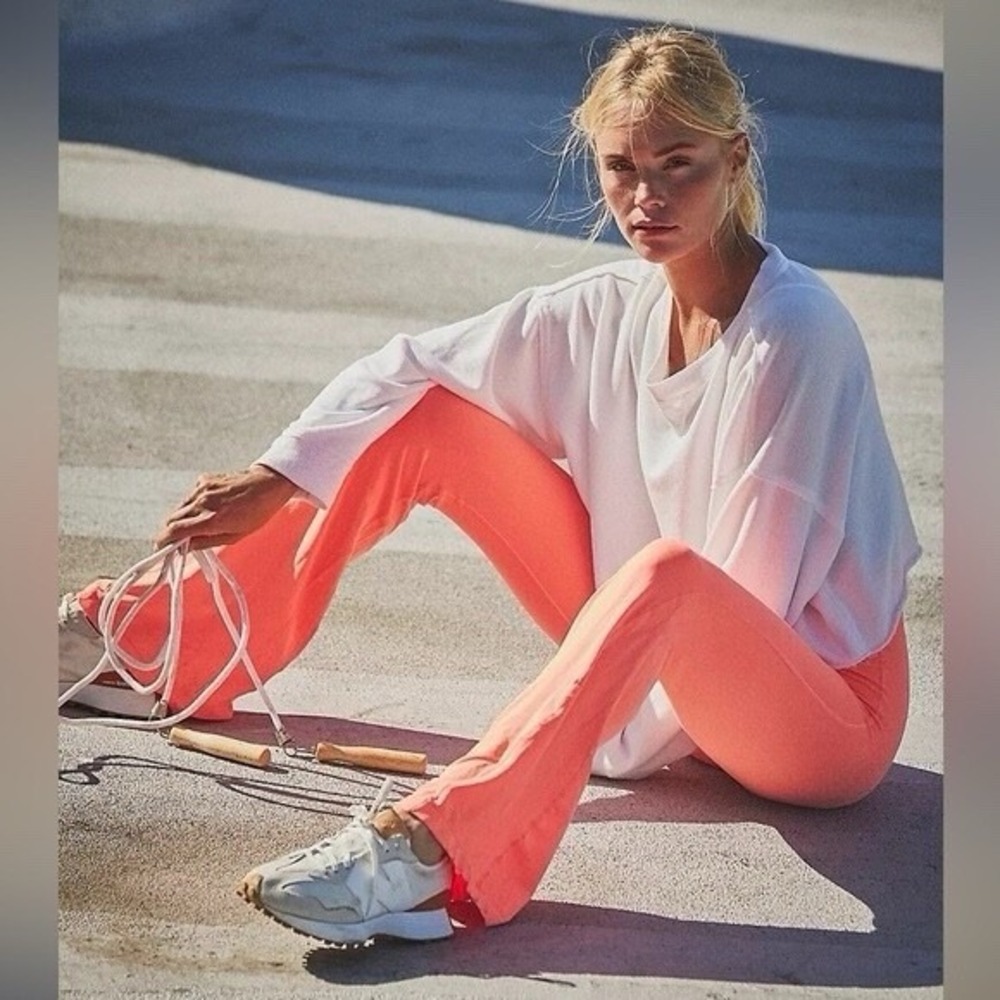 Free People Movement Good Karma Flare Pants Coral Pink Smocked High Rise XS/S